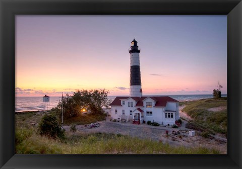 Framed Big Sable Point Lighthouse At Sunset Print