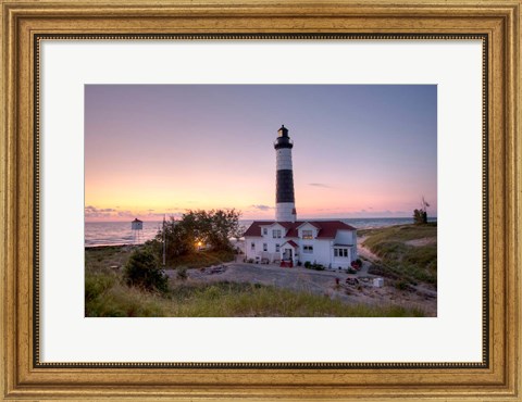 Framed Big Sable Point Lighthouse At Sunset Print