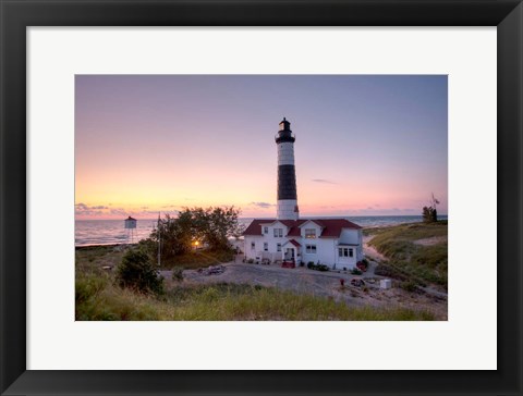 Framed Big Sable Point Lighthouse At Sunset Print