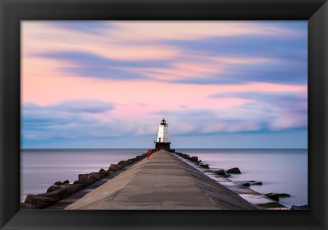 Framed Ludington North Breakwater Light Sunrise Print