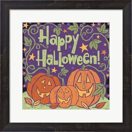 Framed Three Halloween Pumpkins I Print