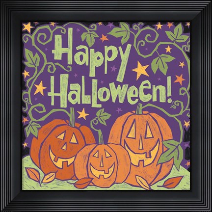 Framed Three Halloween Pumpkins I Print