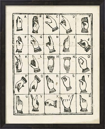 Framed Vintage Sign Language Alphabet Print