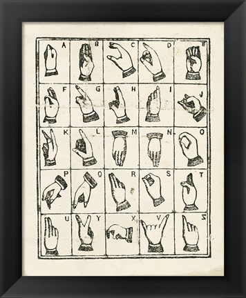 Framed Vintage Sign Language Alphabet Print