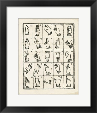 Framed Vintage Sign Language Alphabet Print