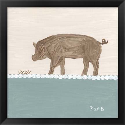 Framed Out to Pasture III  Brown Pig Print