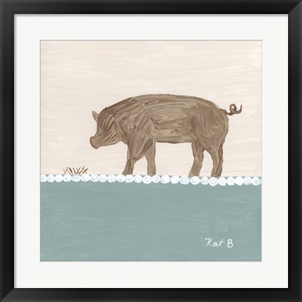 Framed Out to Pasture III  Brown Pig Print