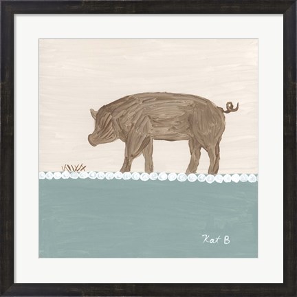 Framed Out to Pasture III  Brown Pig Print