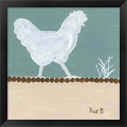 Framed Out to Pasture IV  White Chicken Print