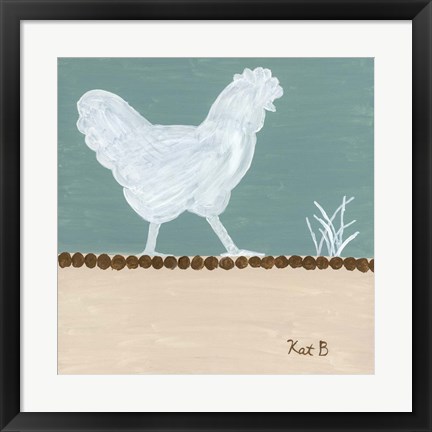 Framed Out to Pasture IV  White Chicken Print