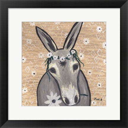 Framed Donkey with Daisies Print