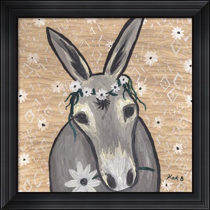 Framed Donkey with Daisies Print