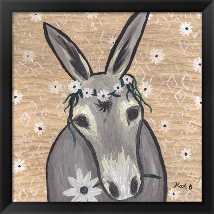 Framed Donkey with Daisies Print