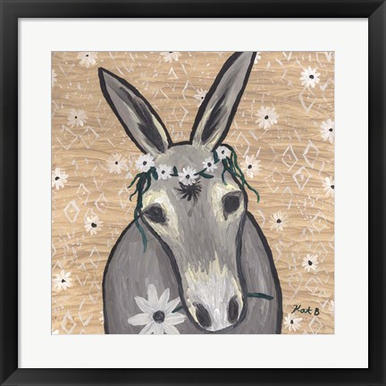 Framed Donkey with Daisies Print