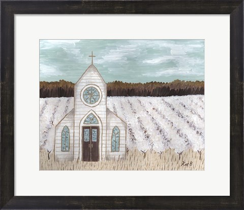 Framed Farm Sketch Church landscape Print