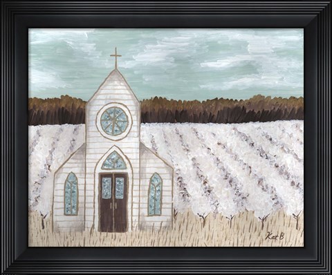 Framed Farm Sketch Church landscape Print