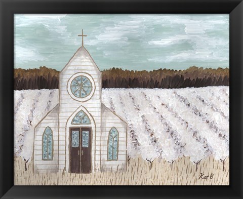 Framed Farm Sketch Church landscape Print