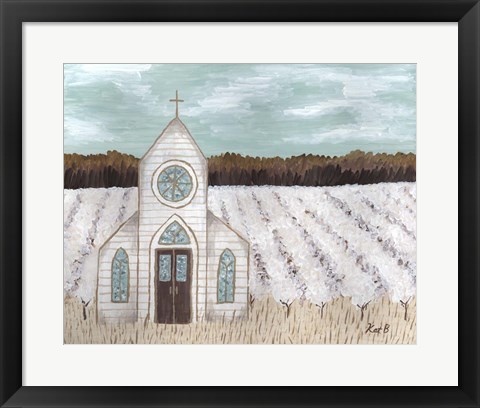 Framed Farm Sketch Church landscape Print