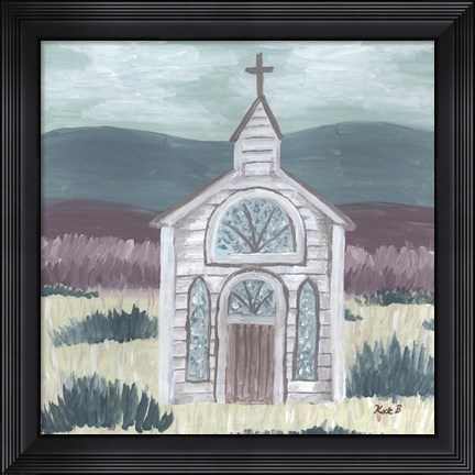 Framed Farm Sketch Church Meadow Print