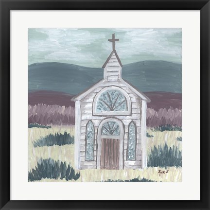 Framed Farm Sketch Church Meadow Print