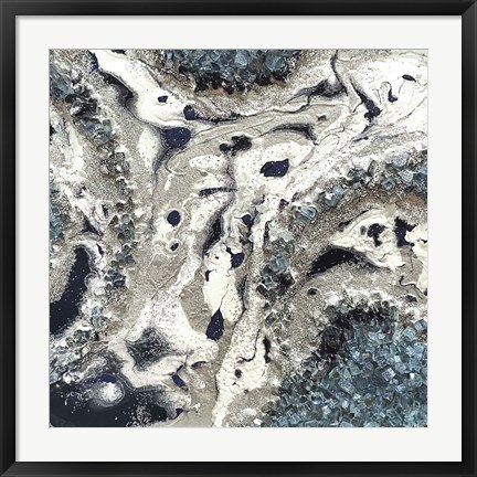 Framed Blue Silver Marble I Print