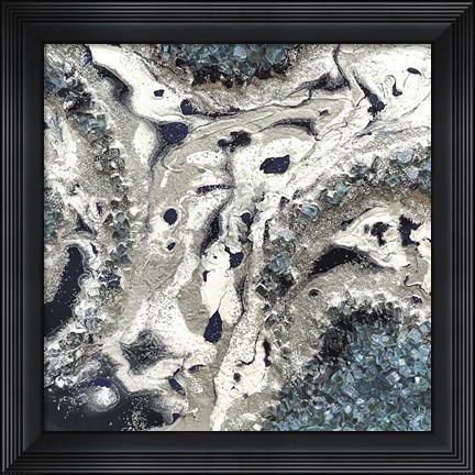 Framed Blue Silver Marble I Print
