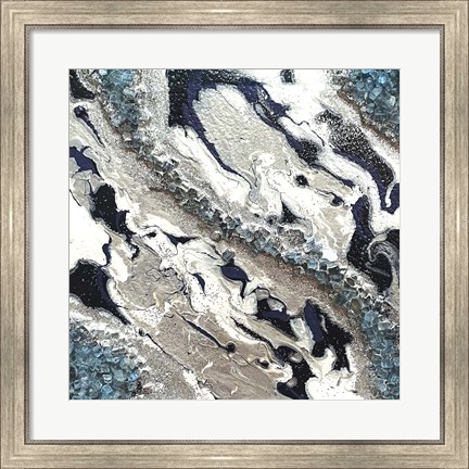 Framed Blue Silver Marble II Print