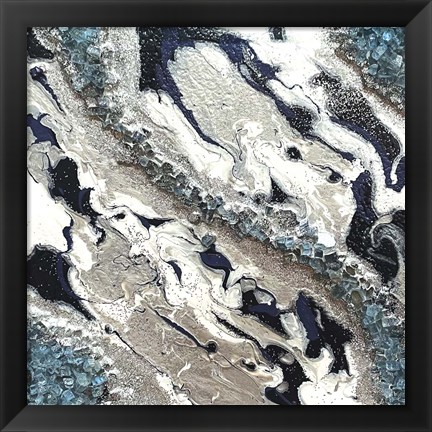 Framed Blue Silver Marble II Print