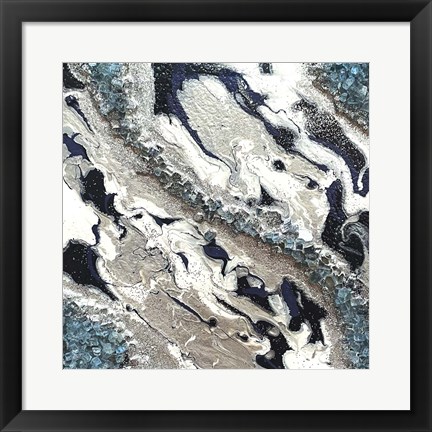 Framed Blue Silver Marble II Print