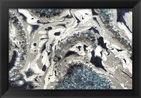 Framed Blue Silver Marble landscape Print