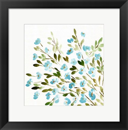 Framed Sketchy Blossoms Blue Print