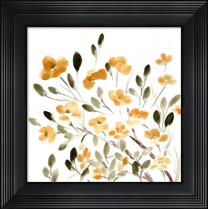Framed Sketchy Blossoms Yellow Print