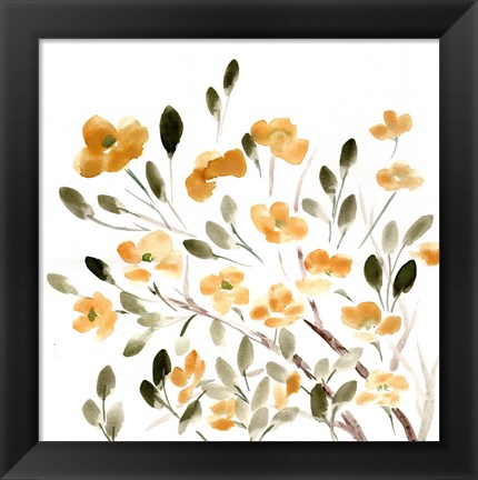 Framed Sketchy Blossoms Yellow Print