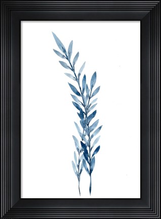 Framed Farmhouse Leaves blue I Print