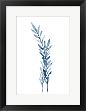 Framed Farmhouse Leaves blue I Print