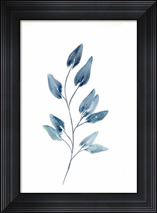 Framed Farmhouse Leaves blue II Print