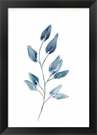 Framed Farmhouse Leaves blue II Print