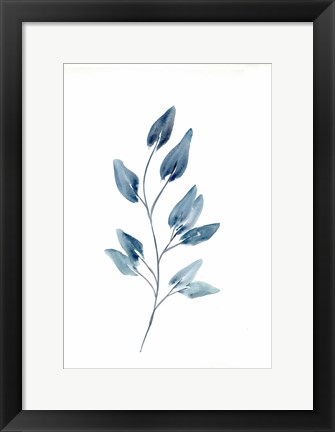 Framed Farmhouse Leaves blue II Print