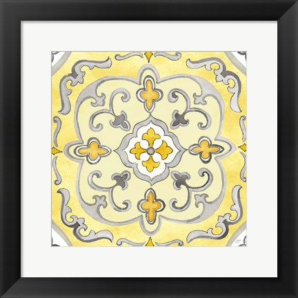 Framed Jewel Medallion yellow gray II Print