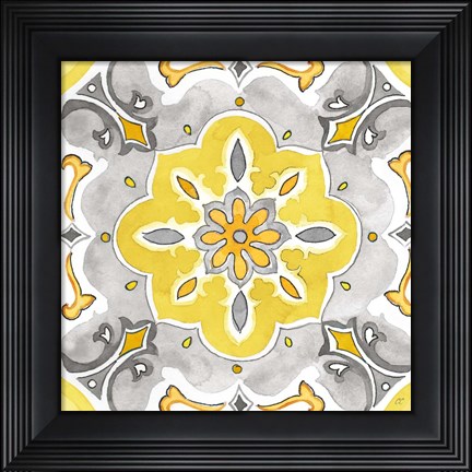 Framed Jewel Medallion yellow gray III Print
