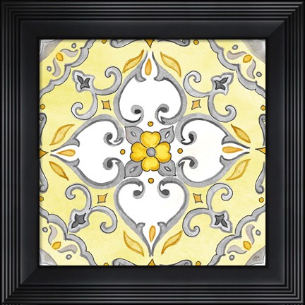 Framed Jewel Medallion yellow gray IV Print
