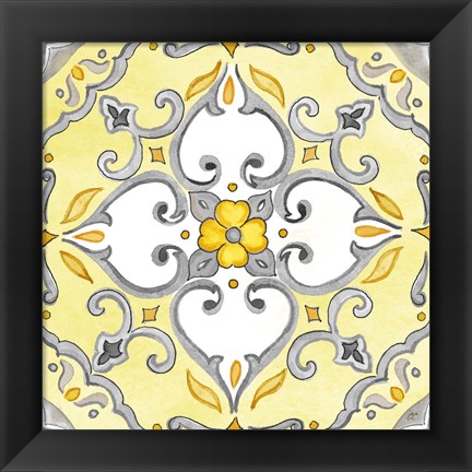 Framed Jewel Medallion yellow gray IV Print