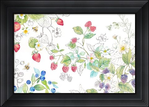 Framed Berries and Bees I Print