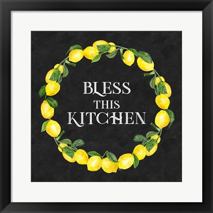 Framed Live with Zest wreath sentiment I-Bless this Kitchen Print