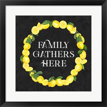 Framed Live with Zest wreath sentiment II-Family Gathers Print