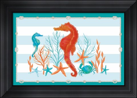 Framed Coral Aqua I on Teal Print