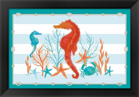 Framed Coral Aqua I on Teal Print