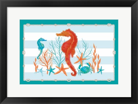 Framed Coral Aqua I on Teal Print