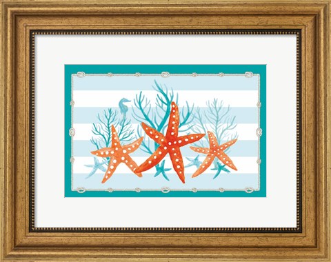 Framed Coral Aqua II on Teal Print