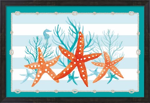 Framed Coral Aqua II on Teal Print